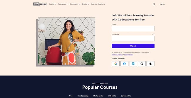 landing page examples: codecademy