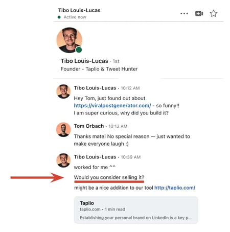 screenshot of acquisition message