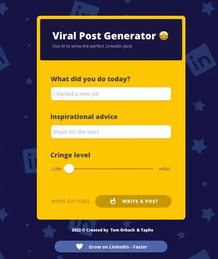 screenshot of viral post generator tool