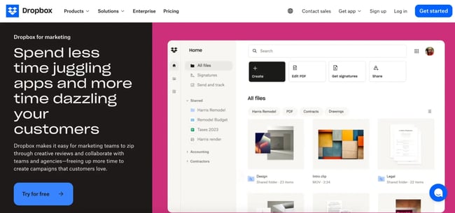 example of dropbox try for free user path