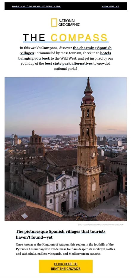 ‘the compass’ newsletter from national geographic. beautiful images and articles about travel.