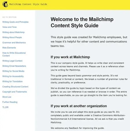 screenshot of Mailchimp's style guide