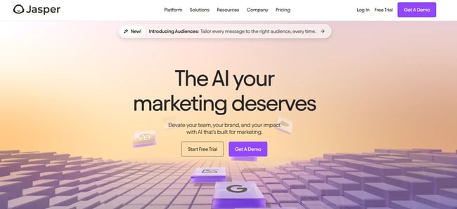ai agents for small businesses screenshot of the website homepage of jasper ai