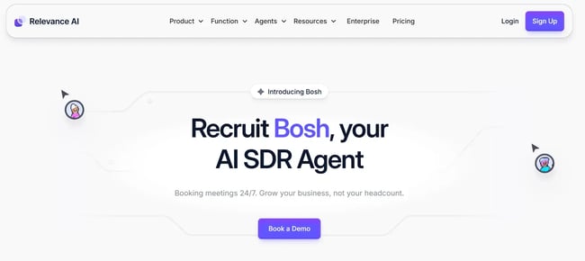 ai bdr tool screenshot of the website homepage of bosh by relevance ai