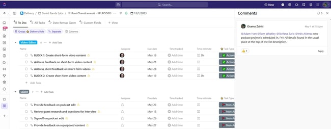 sales tool for small businesses - leaving comments on clickup