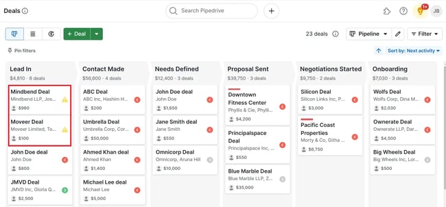 sales tool for small businesses - pipedrive deals view