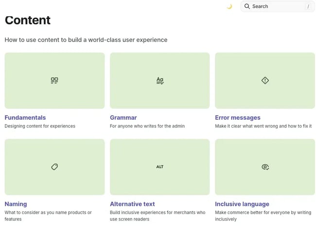 screenshot of shopify’s content style guide.