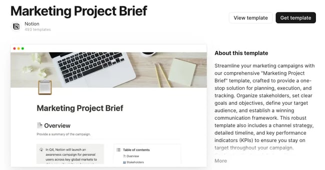 Notion marketing project brief example