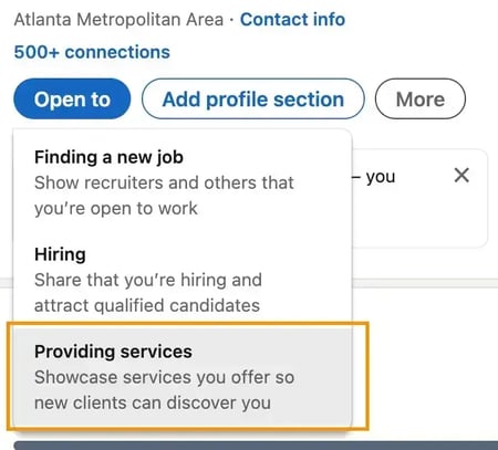 screenshot of services on linkedin profiles
