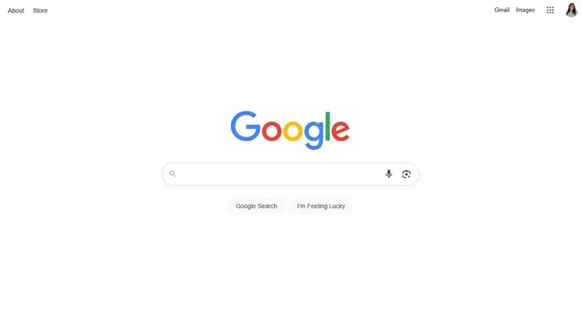 screenshot of google, the top search engine worldwide.