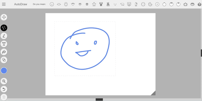 attempt to draw a happy face, hand-drawn smiley in autodraw.