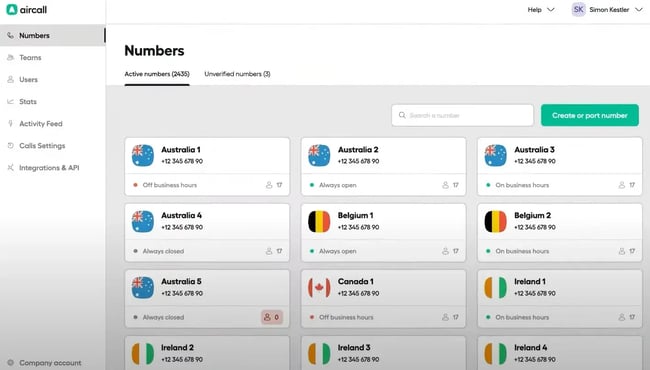 cold calling vs cold emailing the aircall dashboard lets you manage lots of different numbers for cold calling in one place.