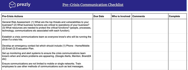 crisis communications plan template from prezly