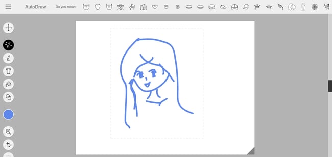 girl drawn on autodraw, ai tool suggesting design shapes