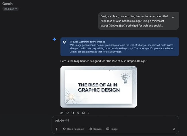 google gemini chat interface and my prompt, ai image for a blog banner