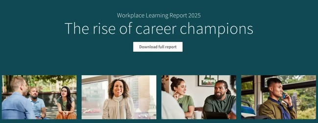 linkedin 2025 workplace learning report cover with title the rise of career champions and professional workplace imagery
