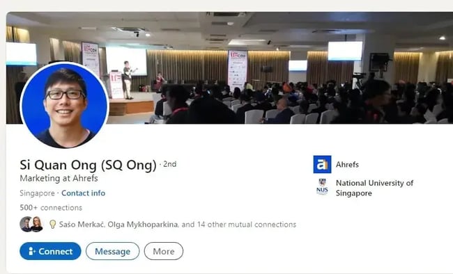 linkedin profile of an ahrefs employee