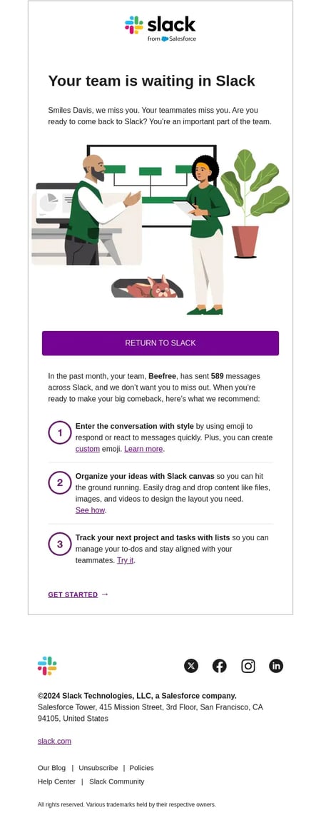 re-engagement email from slack