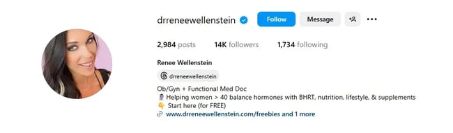 screenshot from instagram shows bio best practices for search optimization.