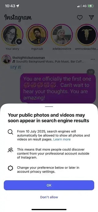 Screenshot from the social media indexation alert from Instagram.