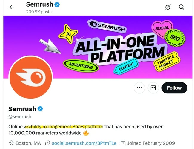 screenshot of semrush’s x profile