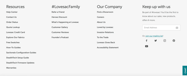 what to put on a homepage of a website, example from lovesac