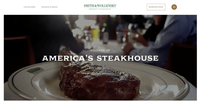 what to put on a homepage of a website, example from smith & wollensky