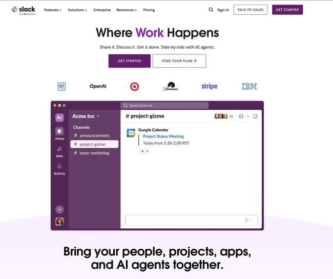 what to put on a homepage of a website, slack homepage