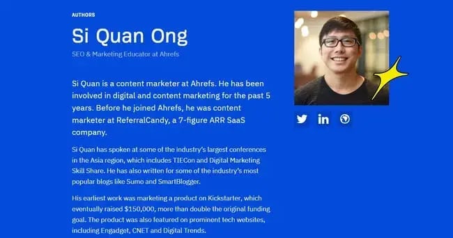 writer’s bio on ahrefs